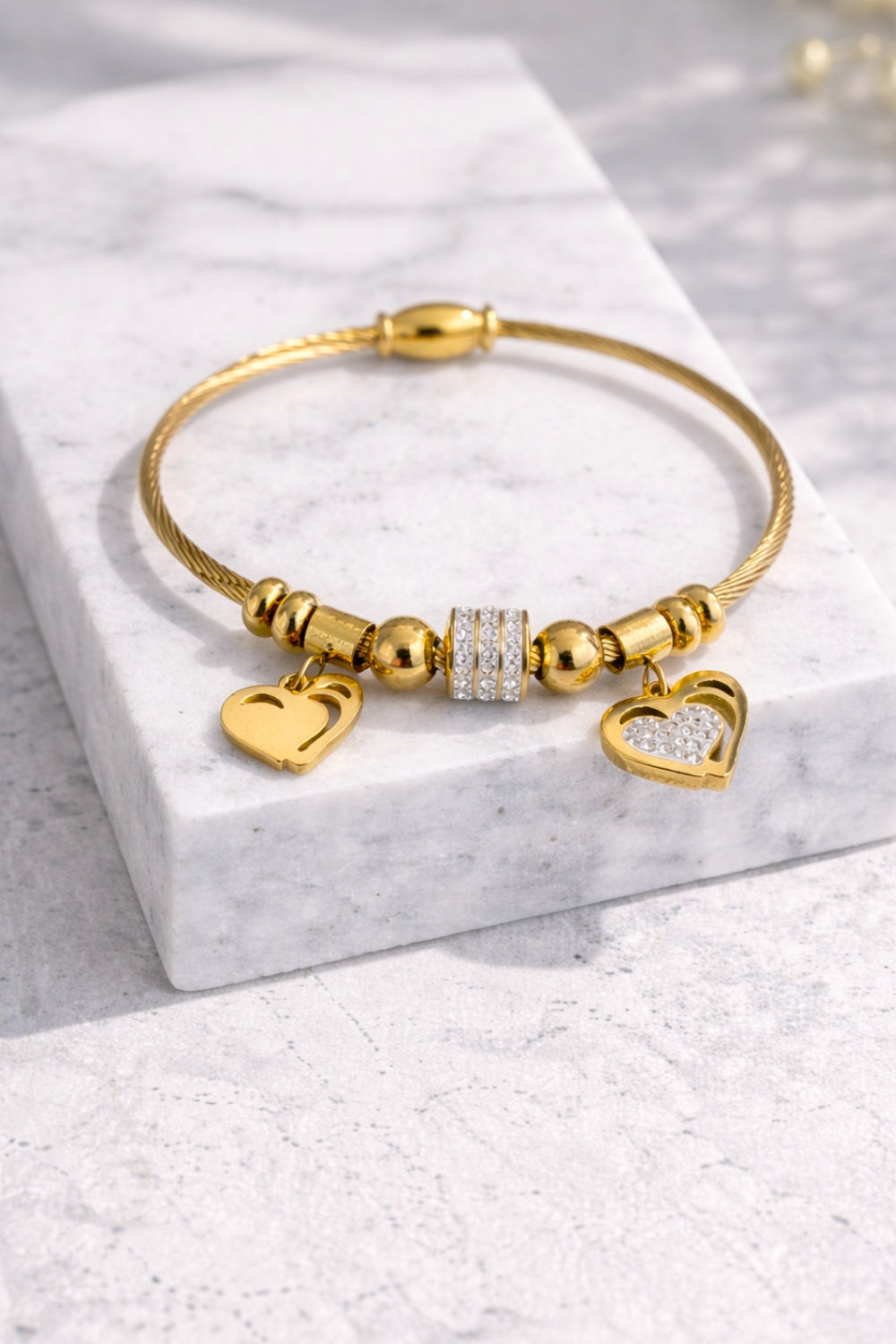Heart Duo Charm Cable Bracelet