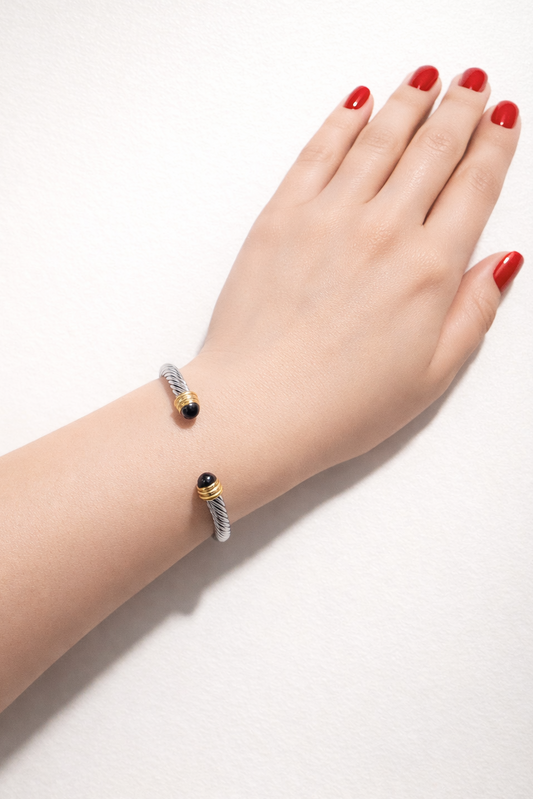 Silver Rope Cuff Bangle – Black & Gold Accents