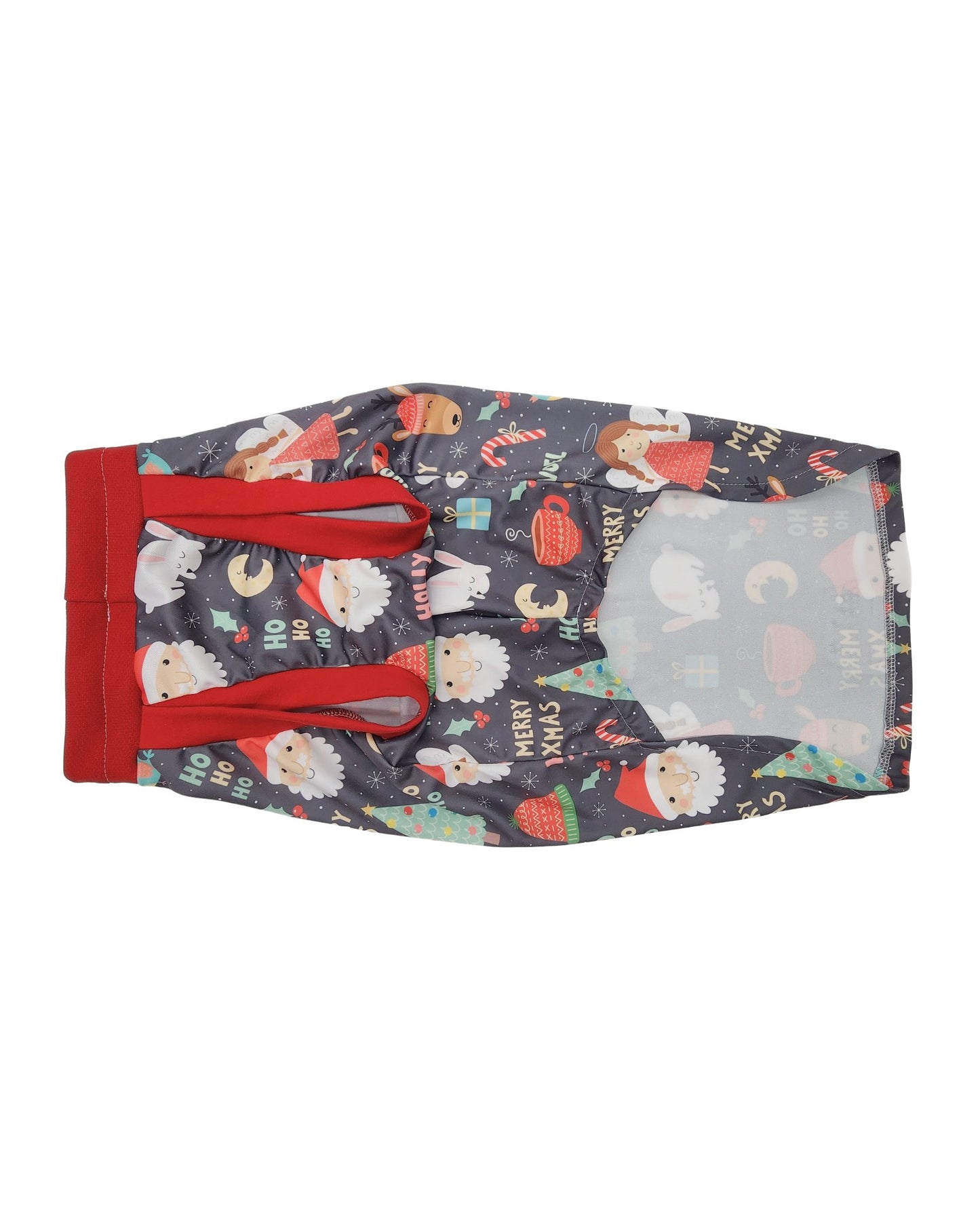 Gray holiday dog tank with Santa, reindeer, and Christmas trees