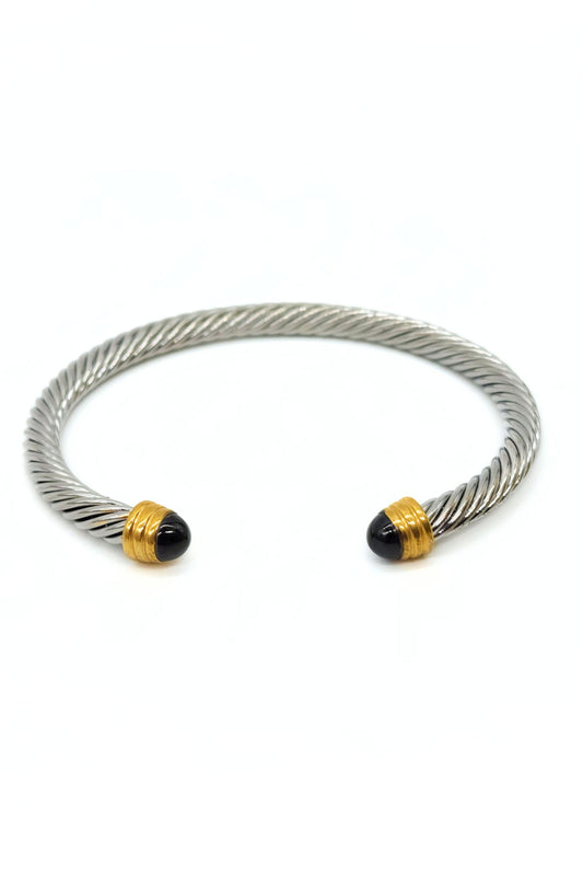 Silver Rope Cuff Bangle – Black & Gold Accents