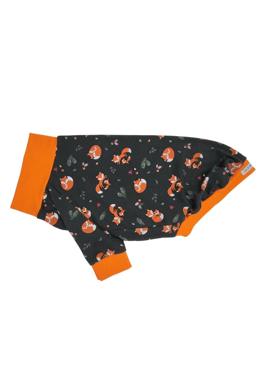 Jax & Molly's dog pajamas with long legs and fox a print