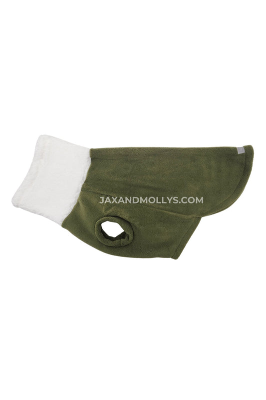 Fleece Dog Sweater – Hunter Green with Faux Sherpa Turtleneck for Winter