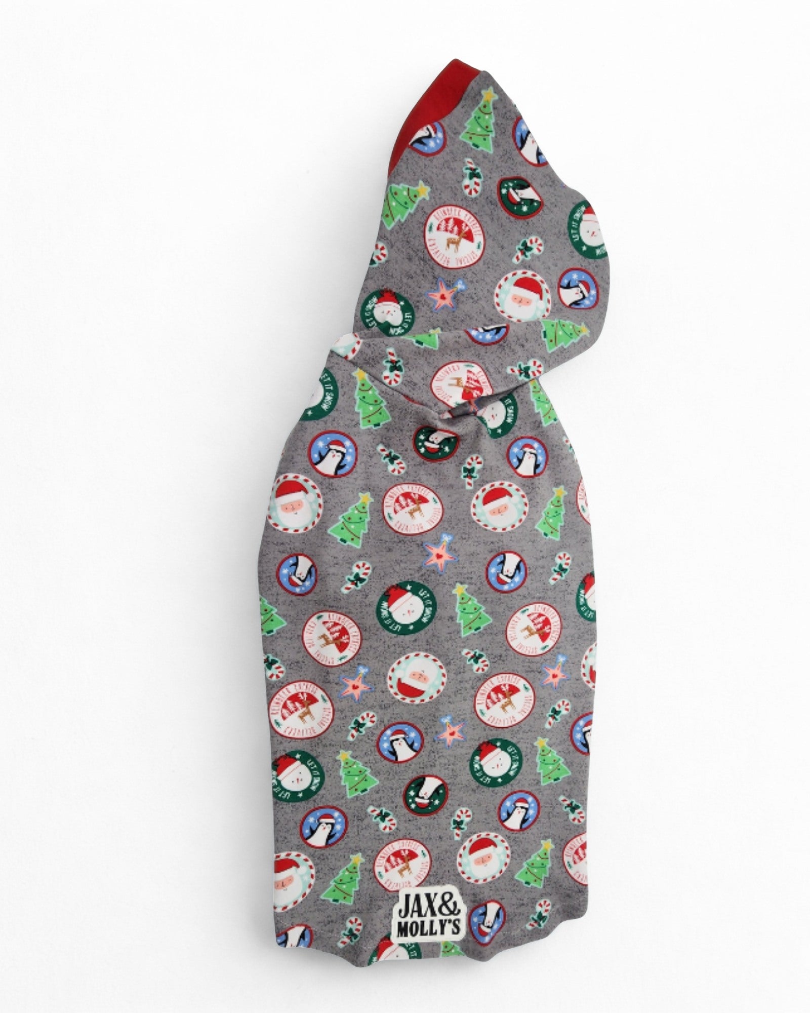 Lightweight holiday dog hoodie with Santa and tree print