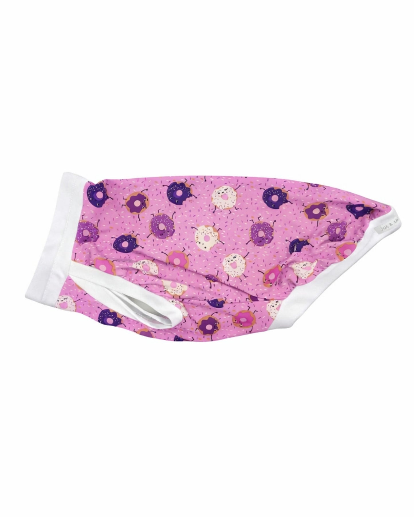 Donut You Love Me dog pajamas with donut pattern and white cotton spandex trim