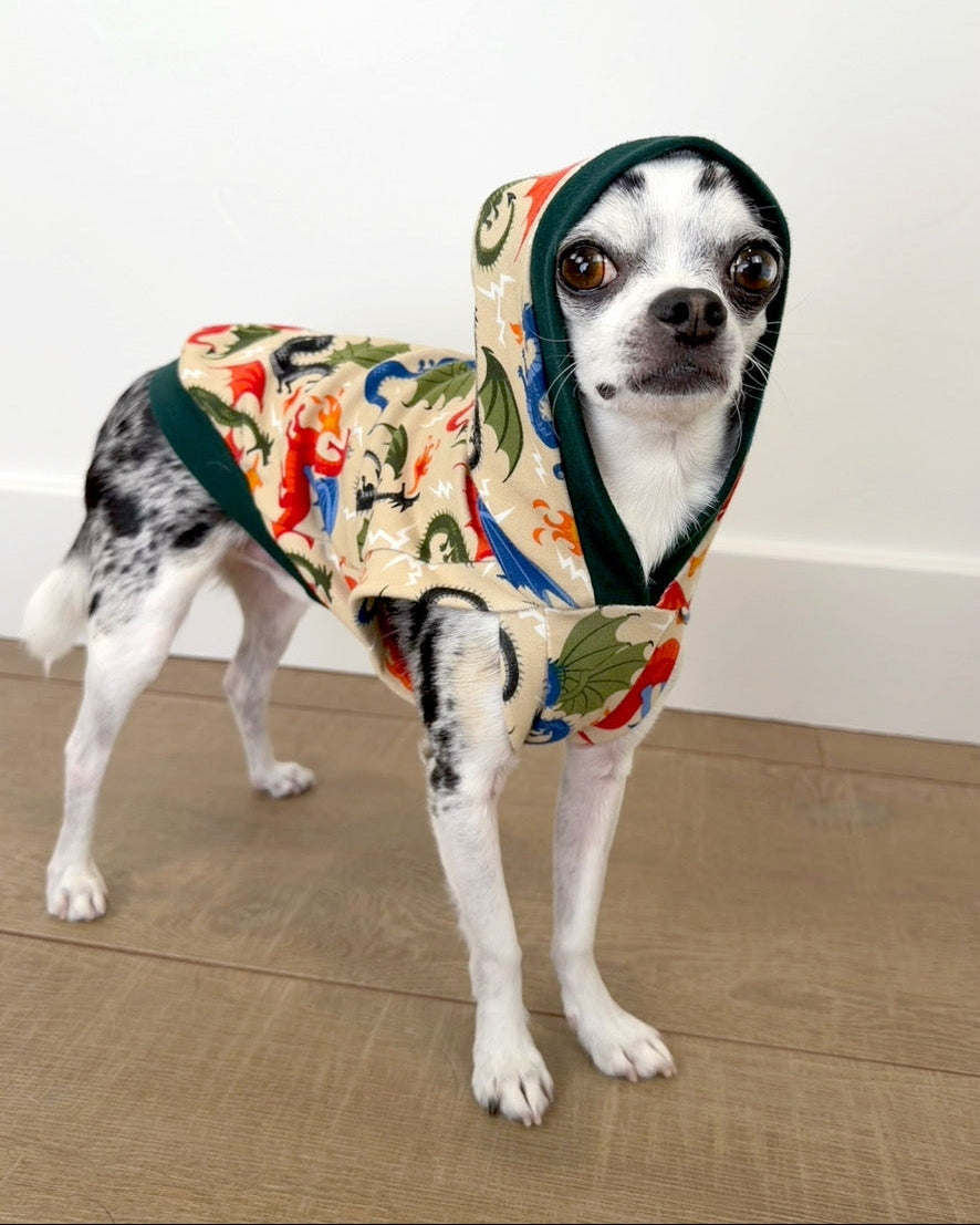 Fire Dragon Dog Tank Hoodie with green trim by Jax & Molly’s