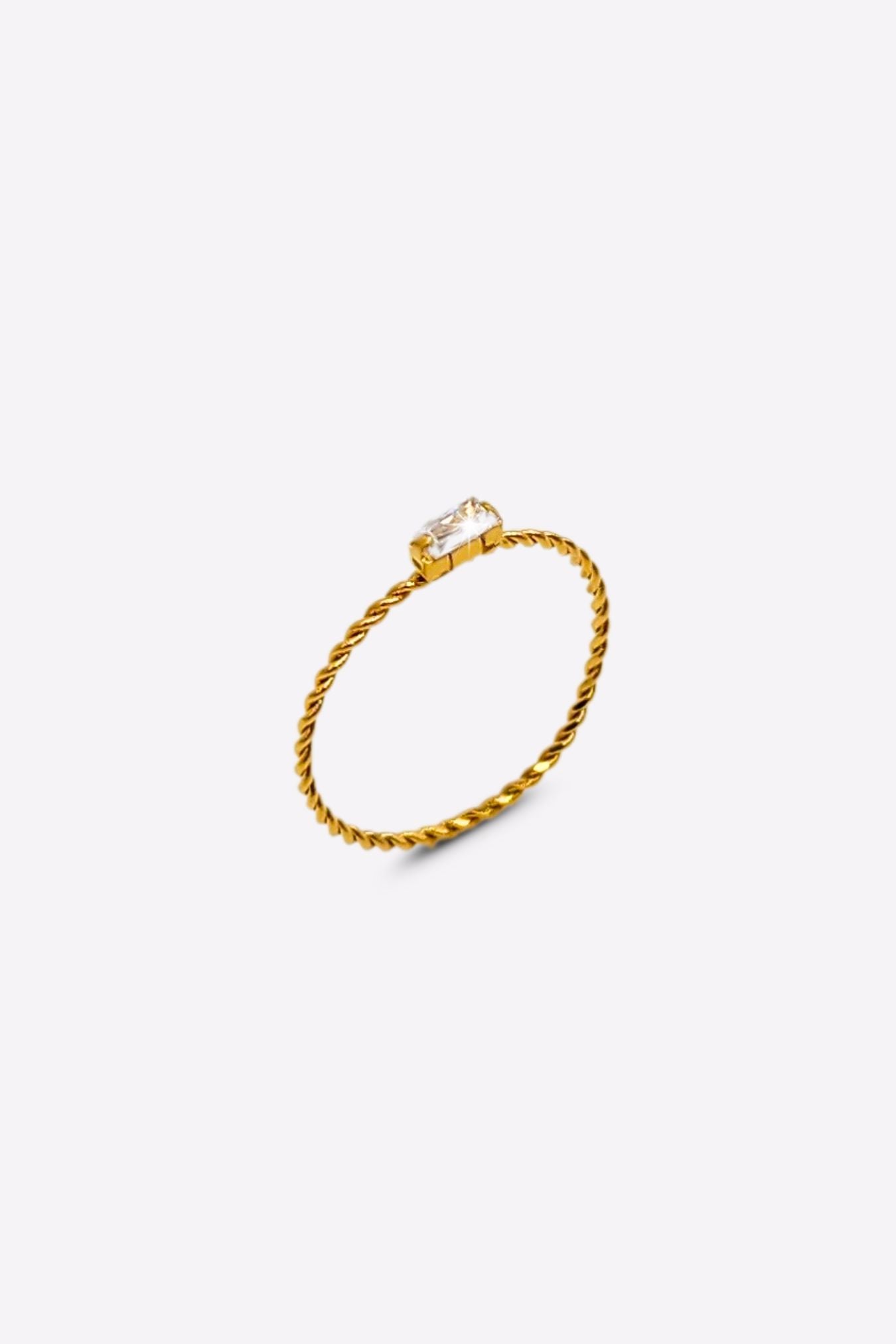 Jax & Molly's 18K Gold PVD Plated Rectangular Gemstone Ring with Twisted Band.
