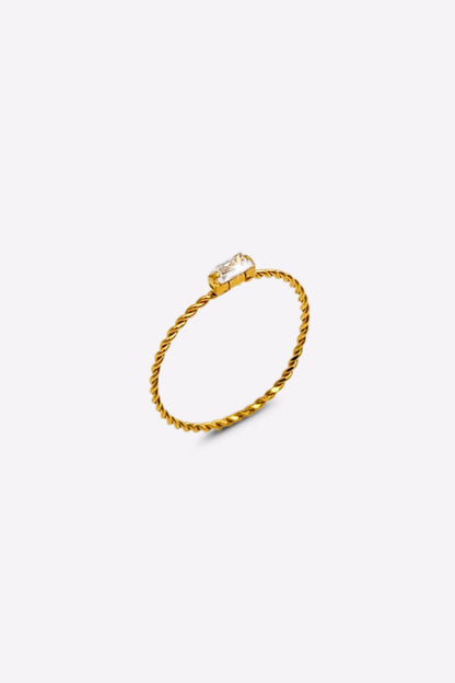 Jax & Molly's 18K Gold PVD Plated Rectangular Gemstone Ring with Twisted Band.