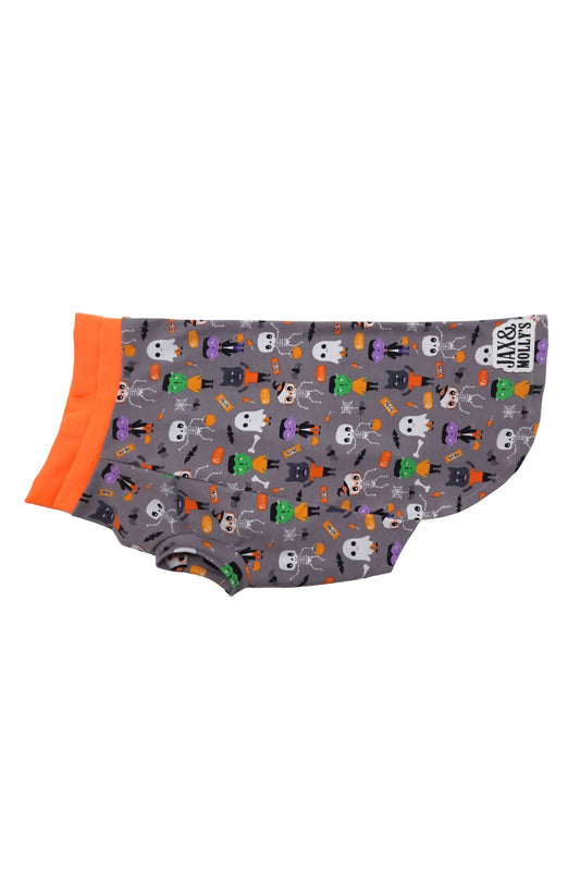 Classic Tee style Halloween dog pajamas, cotton spandex fabric