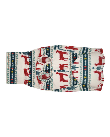 Reindeer pattern fleece dog turtleneck – underside and armholes