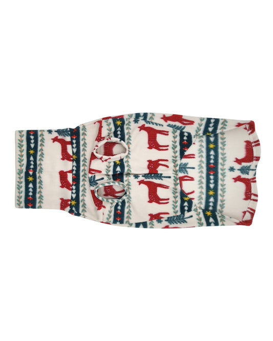 Reindeer pattern fleece dog turtleneck – underside and armholes