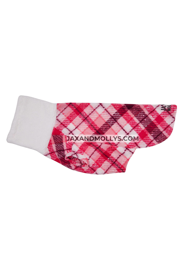 Pink checkered fleece dog sweater