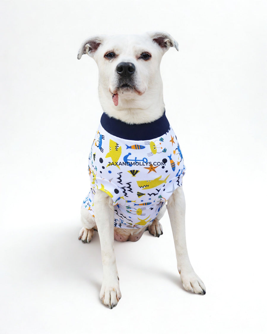 Playful Fish & Sharks Cotton-Spandex Dog Pajamas