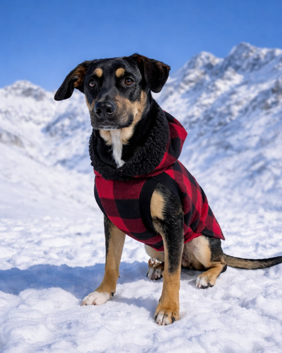Red Buffalo Plaid Dog Hoodie with Sherpa Trim