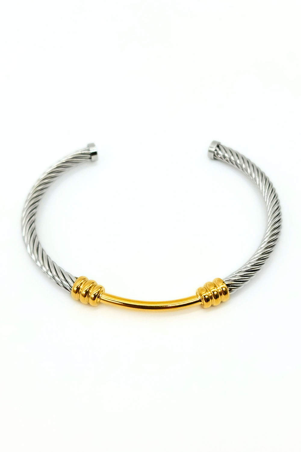 Silver and gold rope cuff bangle with 18K PVD plating by Jax & Molly's