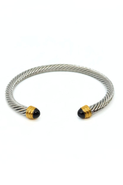 Stainless Steel Rope Cuff Bangle – Black & Gold Accents