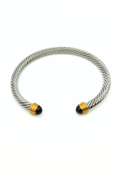 Stainless Steel Rope Cuff Bangle – Black & Gold Accents