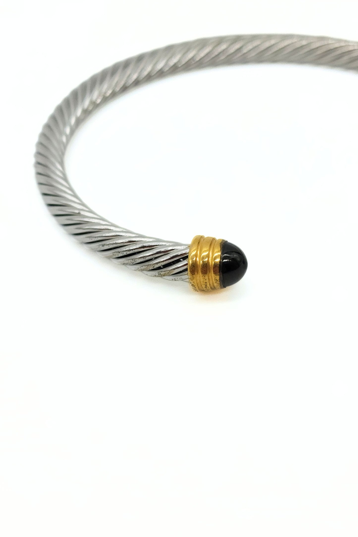 Stainless Steel Rope Cuff Bangle – Black & Gold Accents