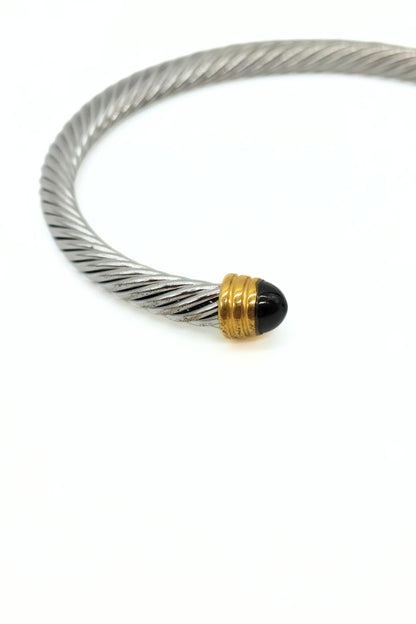 Stainless Steel Rope Cuff Bangle – Black & Gold Accents