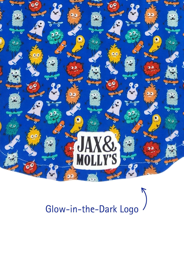 Lightweight dog shirt with 'Jax & Molly's' glow in the dark logo