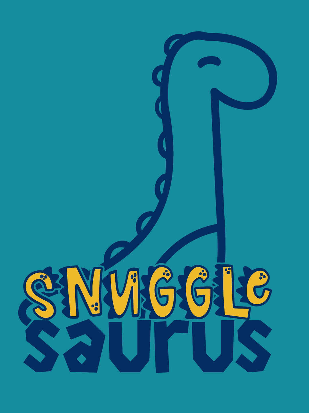 Close up of the Snuggle Saurus graphic  used for the underbelly of Jax & Molly's 'Snuggle Saurus' Dog Tank Pajama.