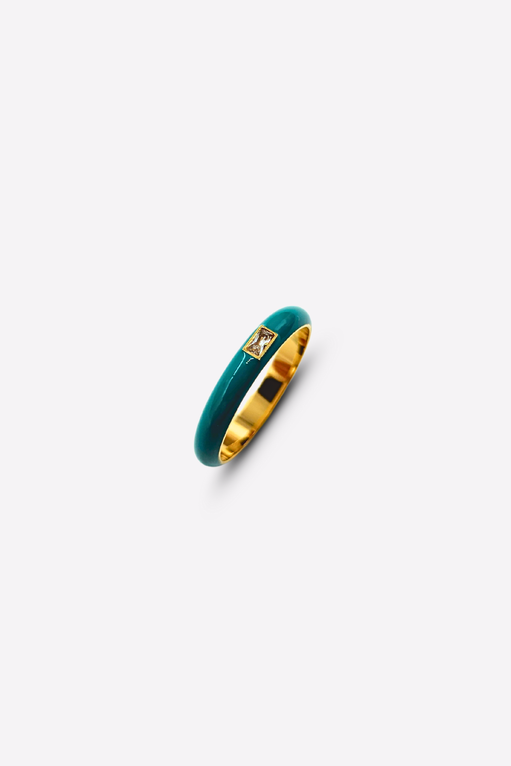Elegant Teal Enamel Gemstone Ring on a white background, showcasing its 18k PVD Gold Plated stainless steel band with a striking teal enamel finish and a rectangular gemstone.
