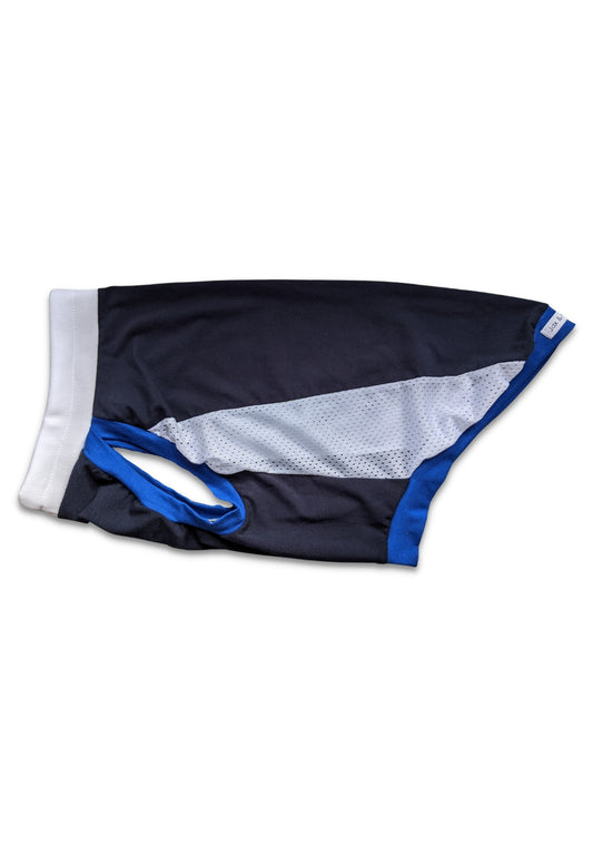 Dog Sports Jersey - Navy Body, White Mesh Sides, Royal Blue & White Trim