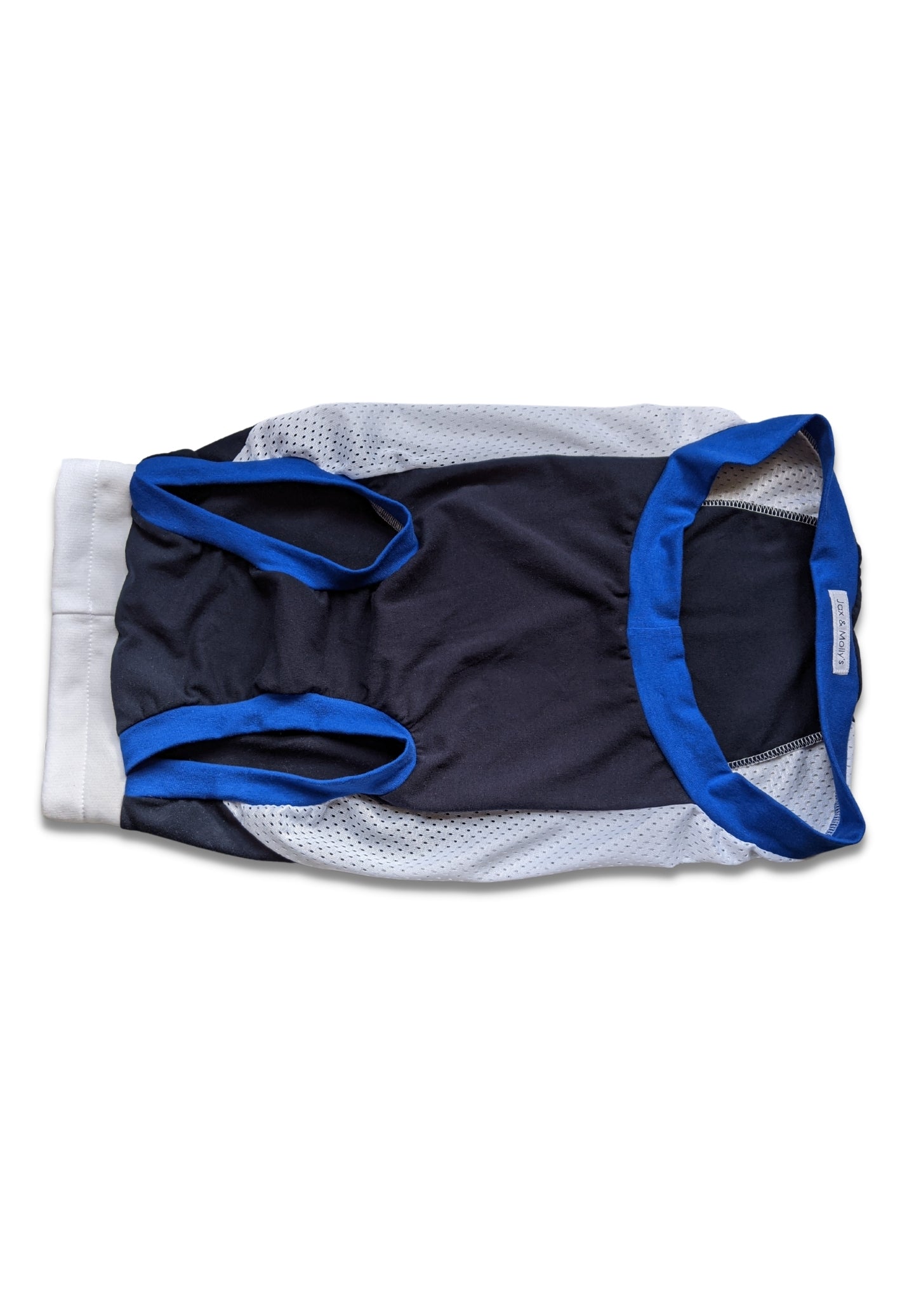 Dog Sports Jersey - Navy Body, White Mesh Sides, Royal Blue & White Trim