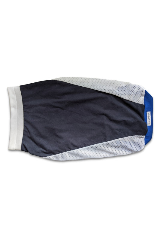 Dog Sports Jersey - Navy Body, White Mesh Sides, Royal Blue & White Trim