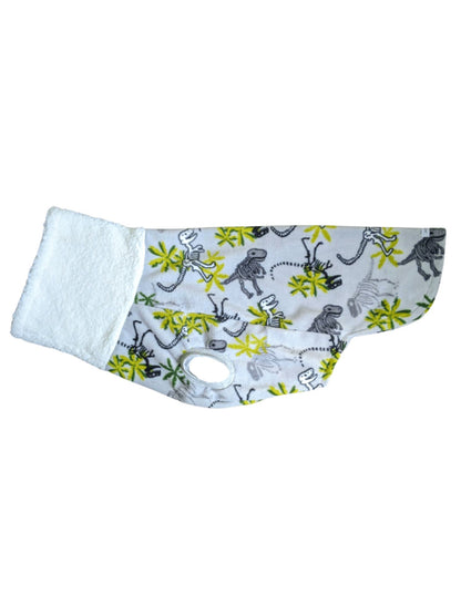 'Cozy Bones' dinosaur fossil print dog sweater with sherpa turtleneck