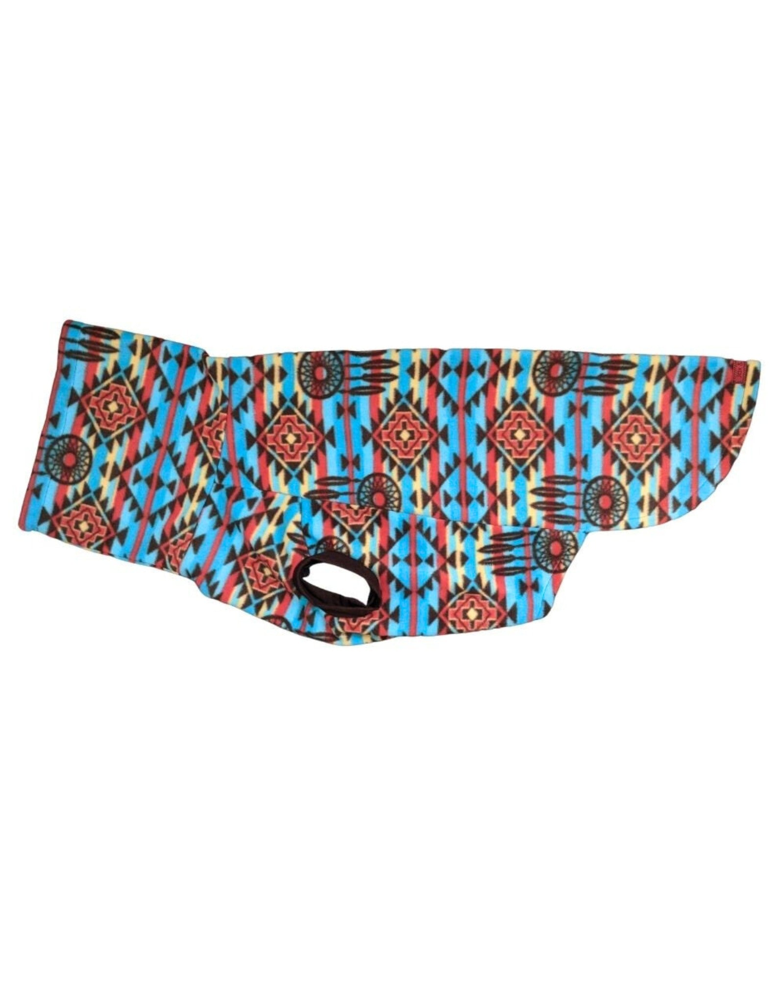 Blue and red dreamcatcher Aztec print fleece dog sweater