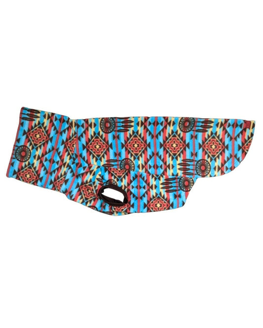 Blue and red dreamcatcher Aztec print fleece dog sweater