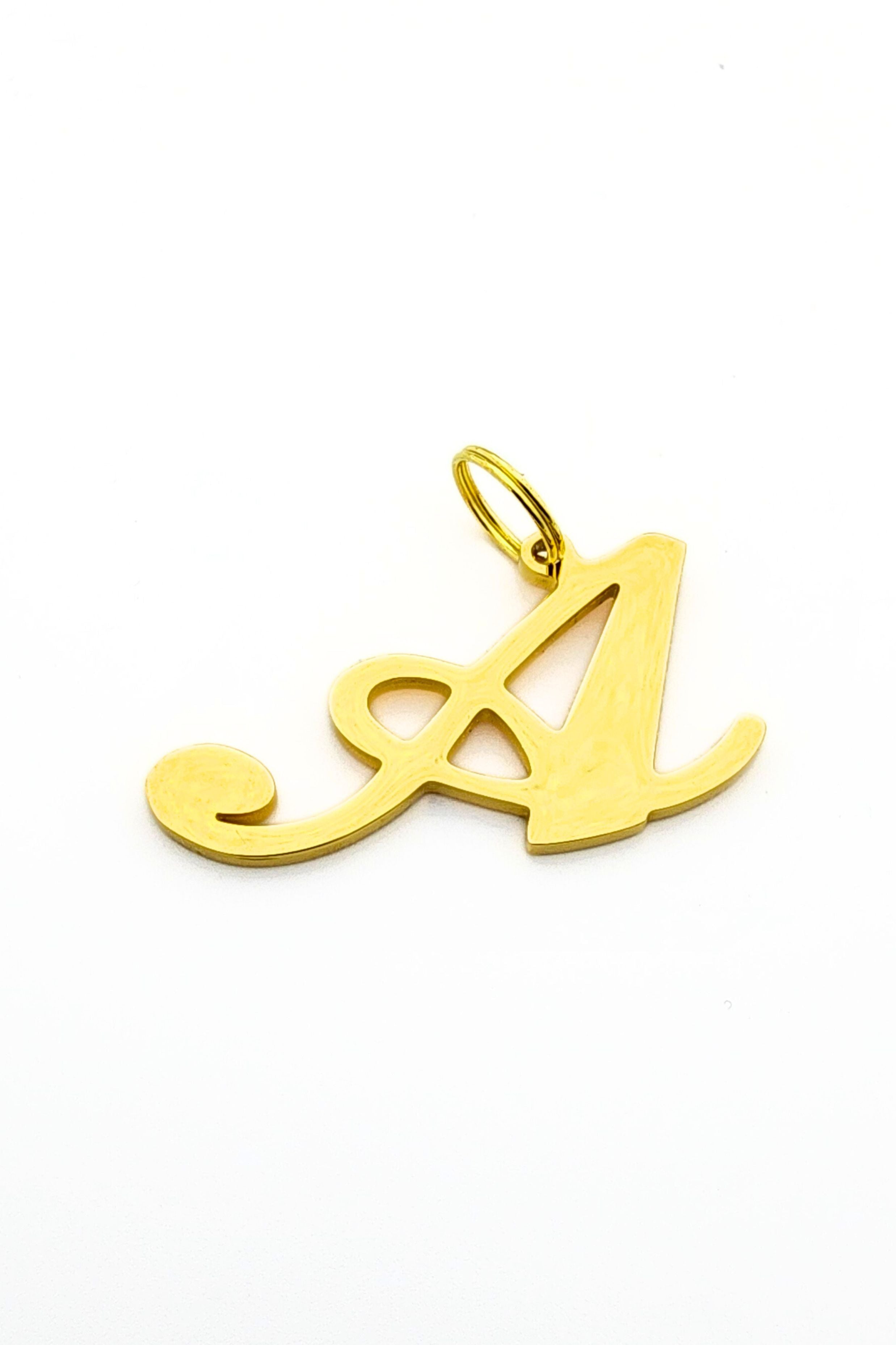 Gold initial letter pendant jewelry tag for dogs, pet ID tag for small and big dogs, bling for dogs, charms for dogs. Letter A.