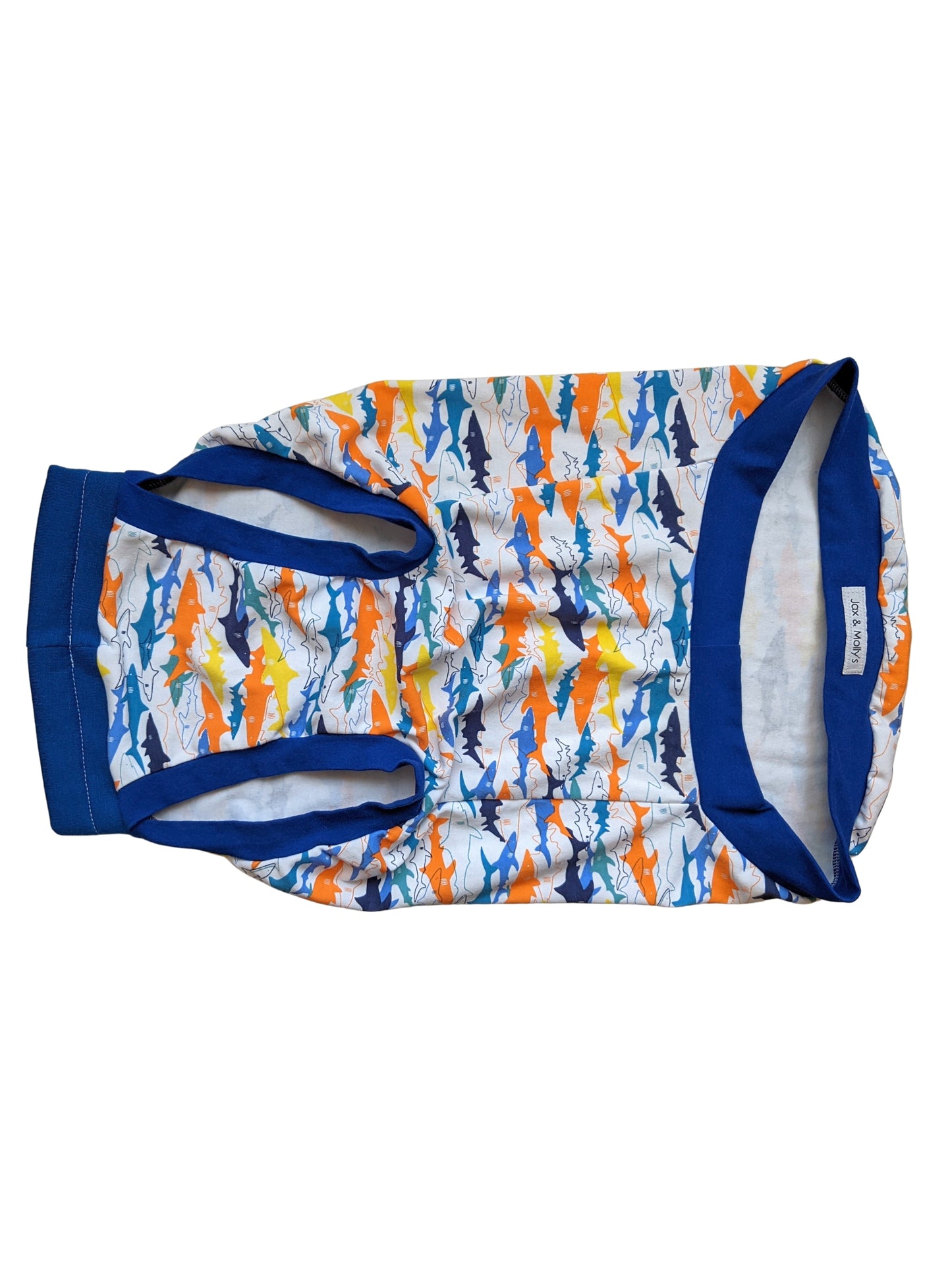 Lightweight shark attack dog pajamas with colorful shark print