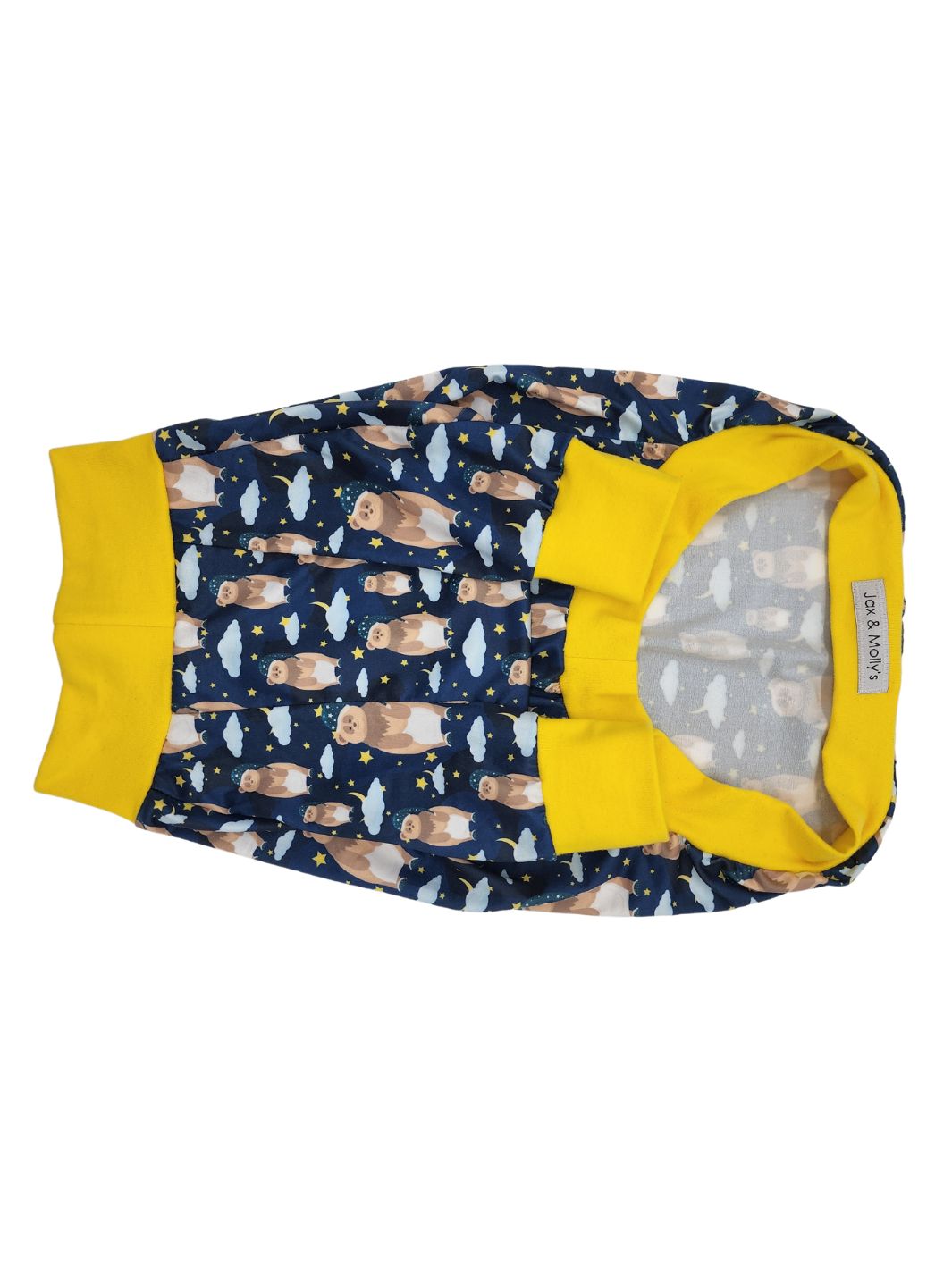 Raglan style bear print dog pajamas with waistband and contrast trim