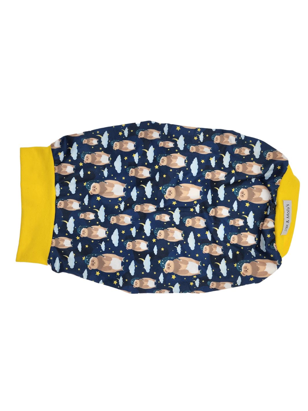 Back view of bear print dog pajamas showing pullover fit