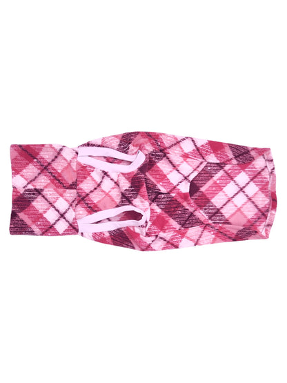 Underbelly view of Jax & Molly's Bubble Gum Pink Plaid Dog Sweater in the muscle tank style option.