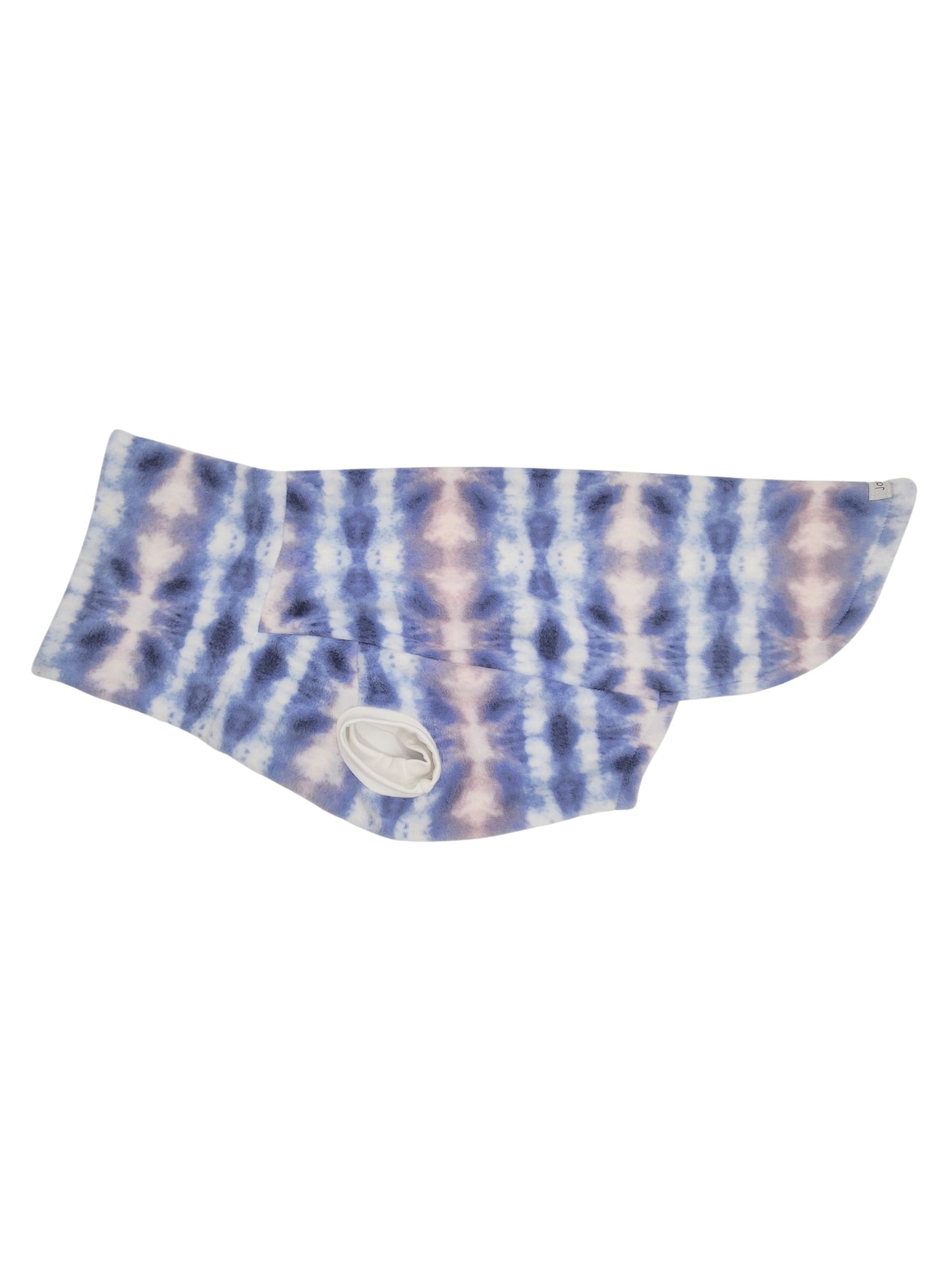 Side profile of Jax & Molly's tie-die style fleece dog sweater.