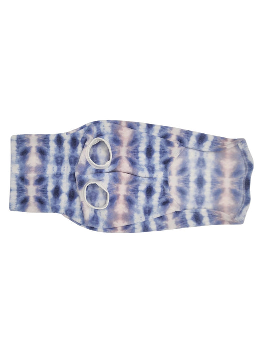 Underbelly profile of The Fantasia purple pink tie-dye style fleece dog sweater.