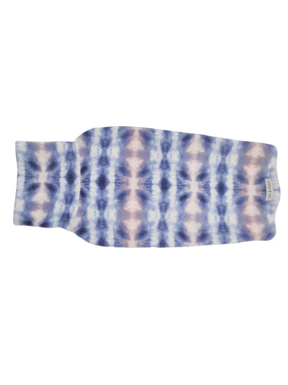 Back view of purple pink tie-dye fleece dog sweater.