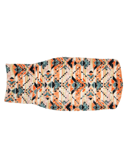Top view of Jax & Molly's Orange Mantis dog sweater adorned with an orange aztec print.
